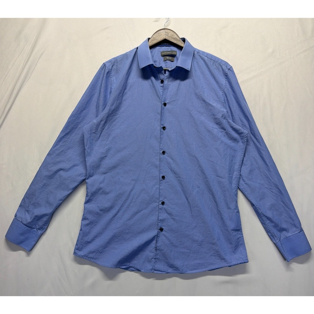 Angelo Litrico Casual Shirt Mens L Blue Slim Fit Long‎ Sleeve Collared Button Up